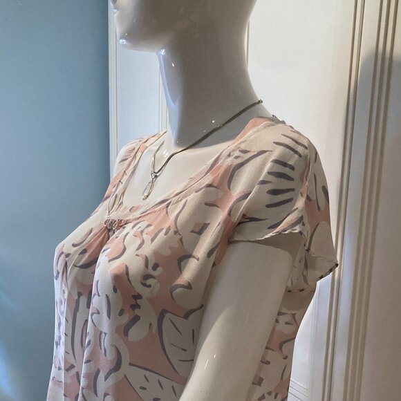 Escada 100% Silk Pink White Grey Abstract Print Blouse Women's Size 40 US 10 - Picture 3 of 9